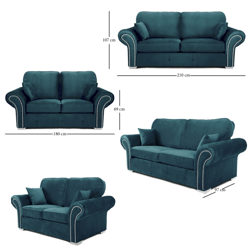 Oakland 3+2 Seater Sofa Set Plush Velvet Teal