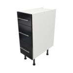 Pre Assembled Modern 300mm fitted kitchen 3 Drawer unit black gloss
