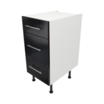 Pre Assembled Modern 400mm fitted kitchen 3 Drawer unit black gloss