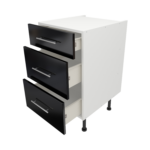 Pre Assembled Modern 500mm fitted kitchen 3 Drawer unit black gloss