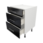 Pre Assembled Modern 600mm fitted kitchen 3 Drawer unit black gloss