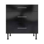Pre Assembled Modern 800mm fitted kitchen 3 Drawer unit black gloss