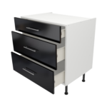 Pre Assembled Modern 800mm fitted kitchen 3 Drawer unit black gloss