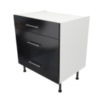 Pre Assembled Modern 800mm fitted kitchen 3 Drawer unit black gloss