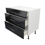 Pre Assembled Modern 900mm fitted kitchen 3 Drawer unit black gloss