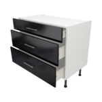 Pre Assembled Modern 1000mm fitted kitchen 3 Drawer unit black gloss