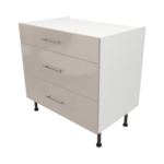 Pre Assembled Modern 900mm fitted kitchen 3 Drawer unit cashmere gloss