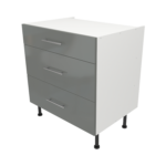 Pre Assembled Modern 800mm fitted kitchen 3 Drawer unit dust grey gloss