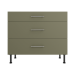 Pre Assembled Modern 1000mm fitted kitchen 3 Drawer unit matt agave green