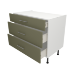 Pre Assembled Modern 1000mm fitted kitchen 3 Drawer unit matt agave green