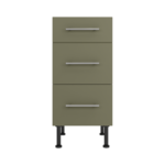 Pre Assembled Modern 400mm fitted kitchen 3 Drawer unit matt agave green