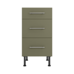 Pre Assembled Modern 450mm fitted kitchen 3 Drawer unit matt agave green