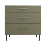 Pre Assembled Modern 900mm fitted kitchen 3 Drawer unit matt agave green