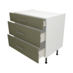 Pre Assembled Modern 900mm fitted kitchen 3 Drawer unit matt agave green