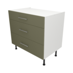 Pre Assembled Modern 900mm fitted kitchen 3 Drawer unit matt agave green