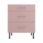 Pre Assembled Modern 700mm fitted kitchen 3 Drawer unit pink