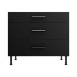 Pre Assembled Modern 1000mm fitted kitchen 3 Drawer unit matt black