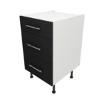 Pre Assembled Modern 500mm fitted kitchen 3 Drawer unit matt black
