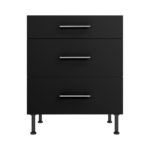 Pre Assembled Modern 700mm fitted kitchen 3 Drawer unit matt black