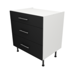 Pre Assembled Modern 800mm fitted kitchen 3 Drawer unit matt black