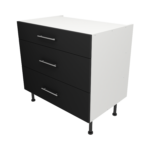 Pre Assembled Modern 900mm fitted kitchen 3 Drawer unit matt black