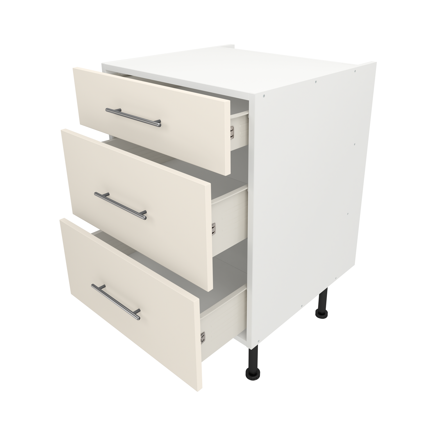 Pre Assembled Modern 600mm Fitted Kitchen 3 Drawer Unit Matt Cream RD 
