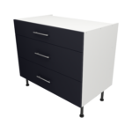Pre Assembled Modern 1000mm fitted kitchen 3 Drawer unit mattindigo blue