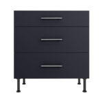 Pre Assembled Modern 800mm fitted kitchen 3 Drawer unit mattindigo blue
