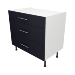 Pre Assembled Modern 900mm fitted kitchen 3 Drawer unit mattindigo blue