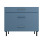 Pre Assembled Modern 1000mm fitted kitchen 3 Drawer unit matt misty blue