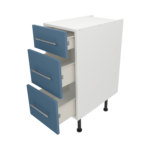 Pre Assembled Modern 350mm fitted kitchen 3 Drawer unit matt misty blue