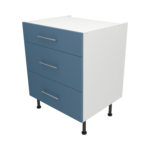 Pre Assembled Modern 700mm fitted kitchen 3 Drawer unit matt misty blue