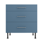Pre Assembled Modern 800mm fitted kitchen 3 Drawer unit matt misty blue