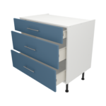 Pre Assembled Modern 900mm fitted kitchen 3 Drawer unit matt misty blue