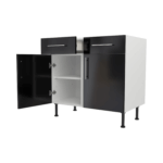 Pre Assembled Modern Base Drawerline 900mmFitted Kitchen Unit Black Gloss