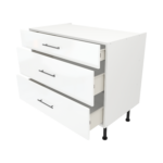 Modern Pre Assembled 1000mm fitted kitchen 3 Drawer unit white gloss