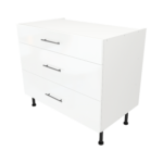 Modern Pre Assembled 1000mm fitted kitchen 3 Drawer unit white gloss