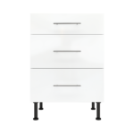 Modern Pre Assembled 600mm fitted kitchen 3 Drawer unit white gloss