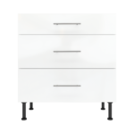 Modern Pre Assembled 800mm fitted kitchen 3 Drawer unit white gloss