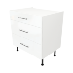 Modern Pre Assembled 800mm fitted kitchen 3 Drawer unit white gloss